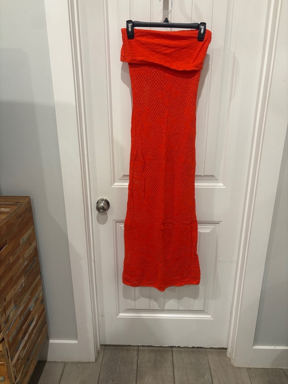 Free People Strapless Crochet Maxi Dress in Bright Orange